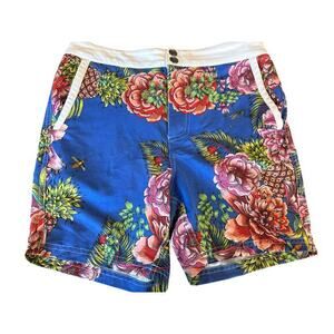 AussieBum Mens Tropical Floral‎ Pineapple Board Shorts Swim Trunks S Blue Beach